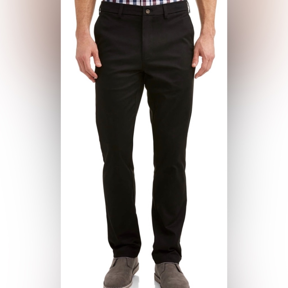 GEORGE Mens Black Pants Size 32 X 32 Straight Leg Comfort Waist New